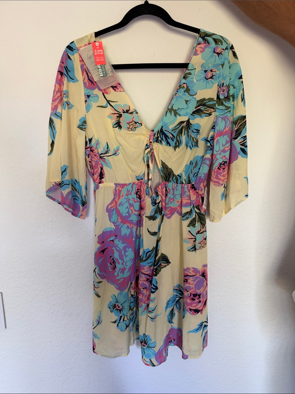 Maaji Cream Mini Dress with Pink & Blue Floral Print